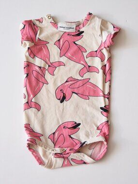 Mini Rodini Organic Cotton Dolphin Bodysuit Pink White 56/62 (0-3M) Snap Crotch